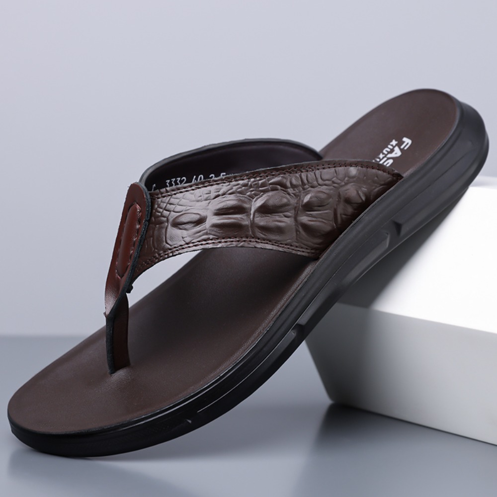Flip Flop Leather Men - Мужские кожаные шлепанцы Oiaano с широким