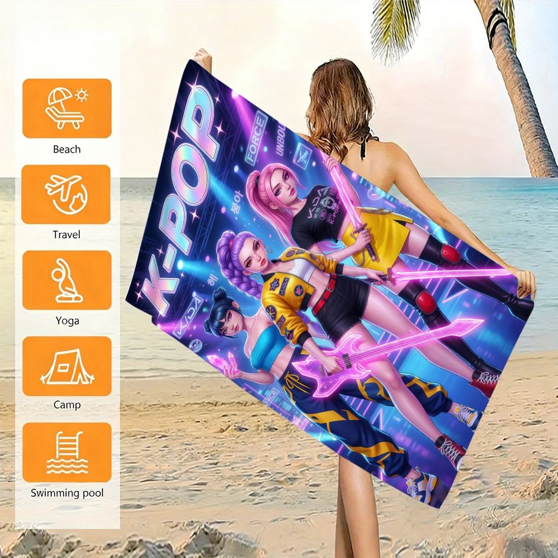 Beach Towel Large - Пляжное полотенце с принтом K-Pop Idol,