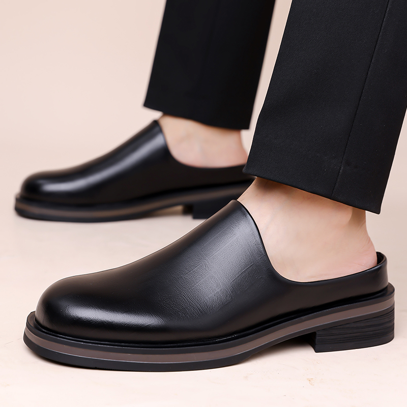 Flip Flop Leather Men - Мужские слипоны-мюли, глянцевые кожаные туфли на
